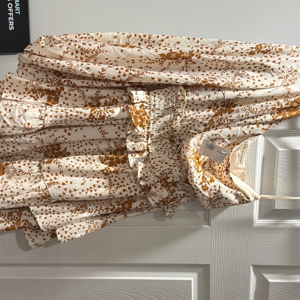 Floral Print Dress in Cream and Brown